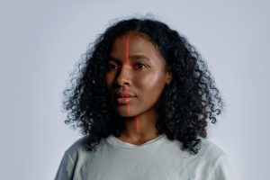 woman getting face scanned